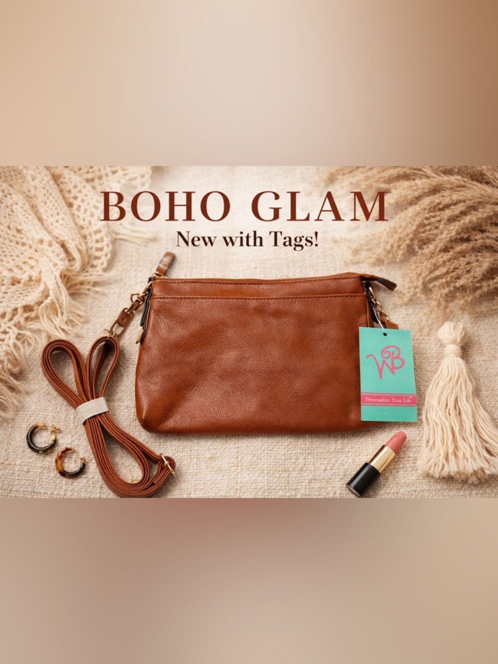 Women's Brown Faux Leather Crossbody Clutch Wristlet